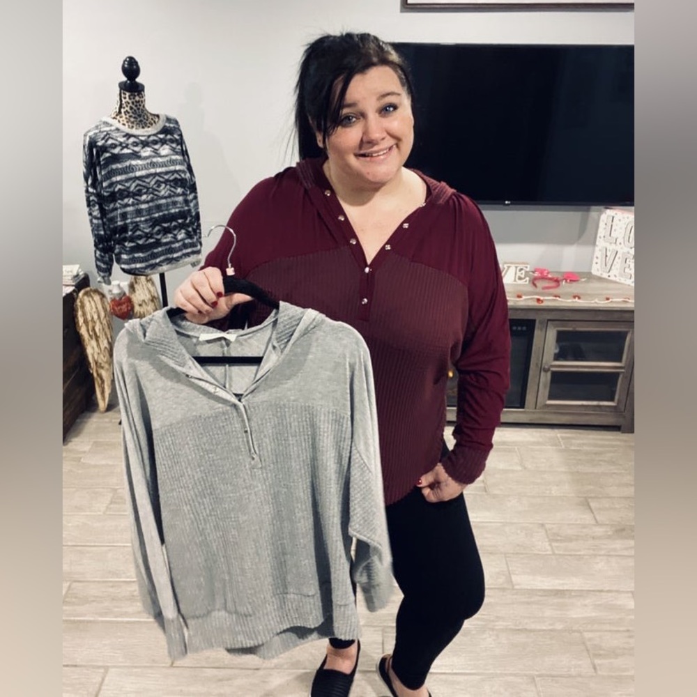 Gray lightweight  waffle knit hoodie